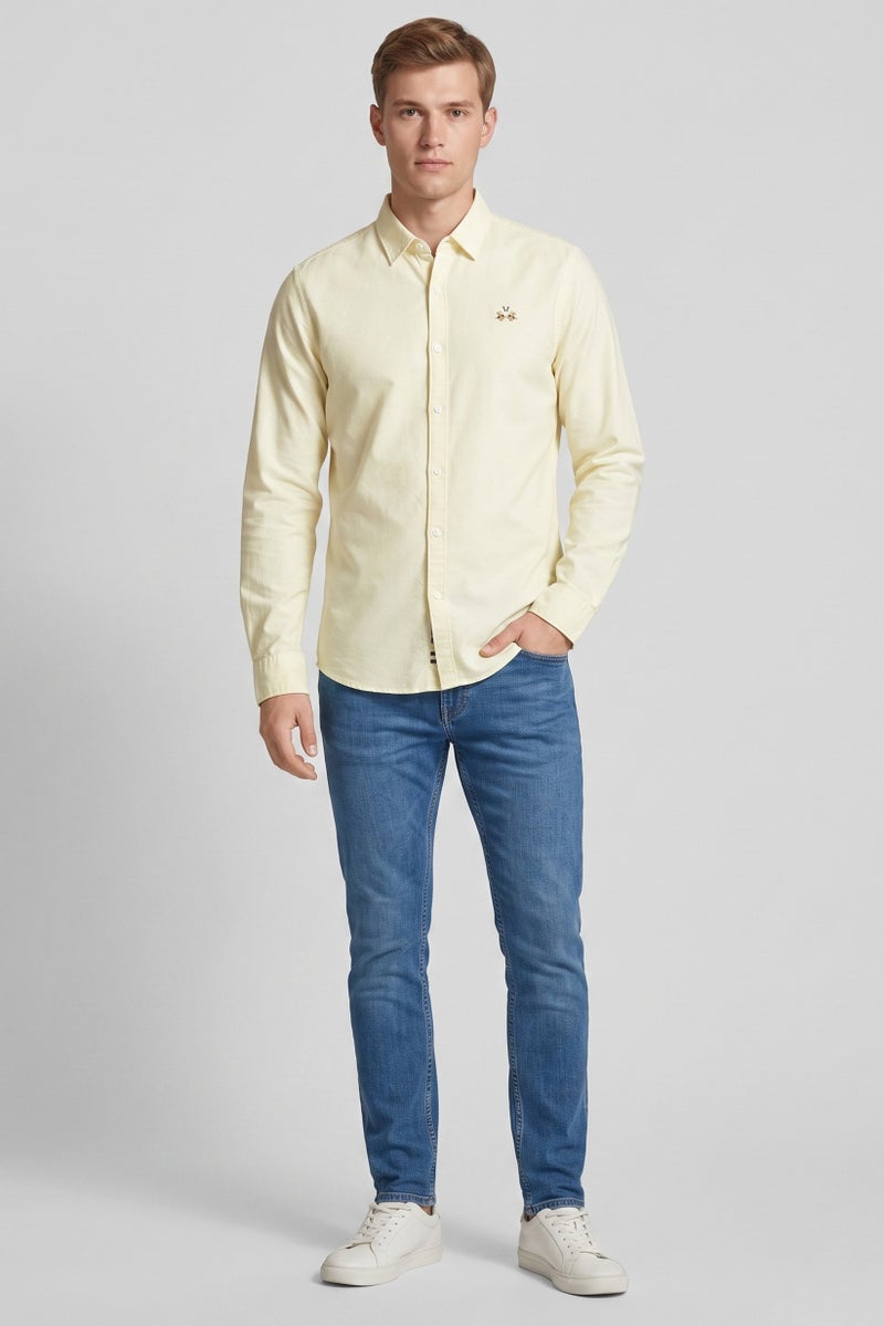 La Martina Men Slim Fit Embroidered Logo Long Sleeve Casual Shirt, Yellow - Image 2