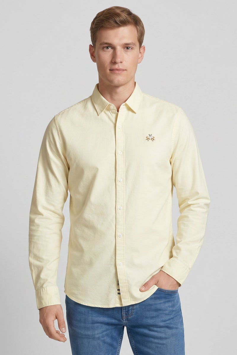 La Martina Men Slim Fit Embroidered Logo Long Sleeve Casual Shirt, Yellow - Image 1