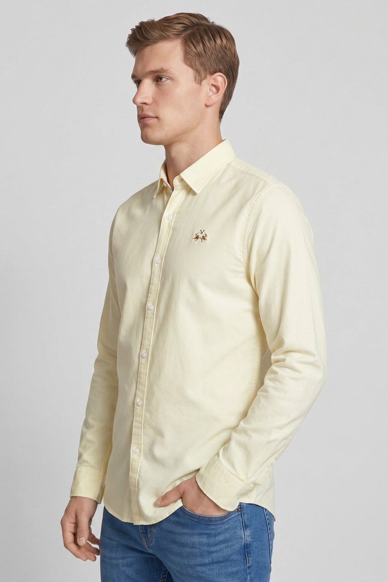 La Martina Men Slim Fit Embroidered Logo Long Sleeve Casual Shirt, Yellow - Image 3