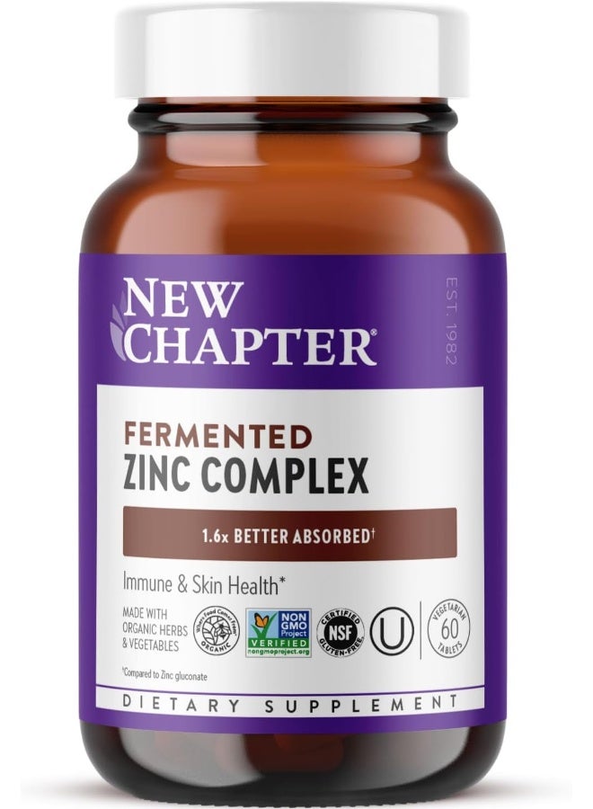 New Chapter Zinc Supplement, Fermented Zinc Complex, One Daily For Immune Support + Skin Health + Non-Gmo Ingredients, Easy To Swallow & Digest, 60 Count (2 Month Supply) - Image 1
