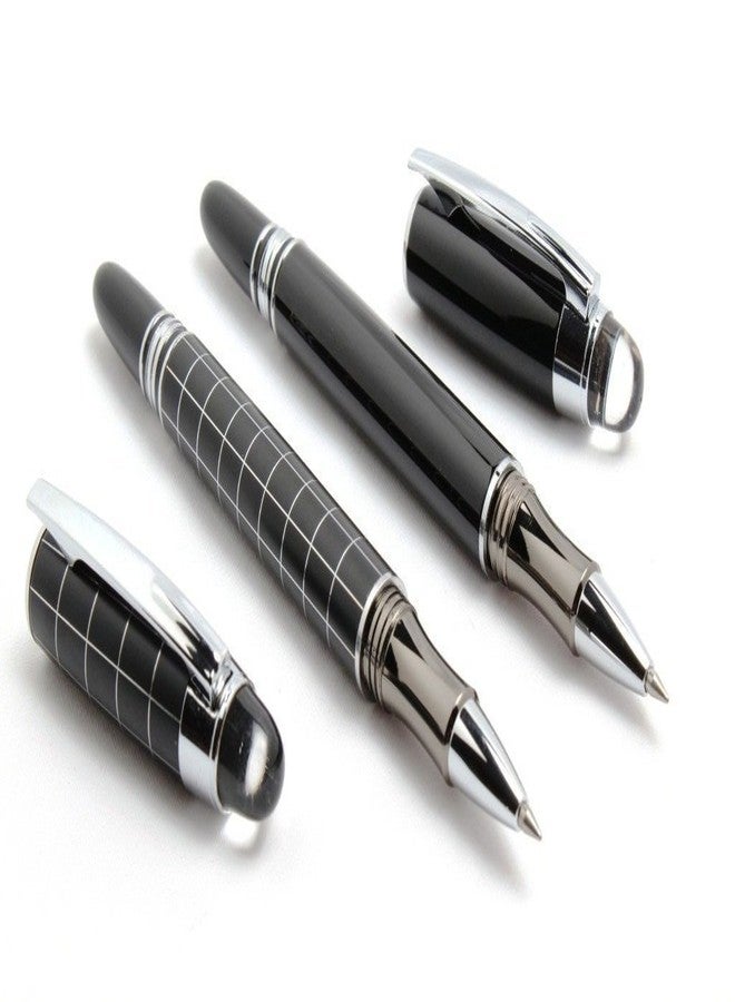 Abaj Exclusive Shine Black & Checks Starwalker Roller Ball Pen Gift Set - Image 1