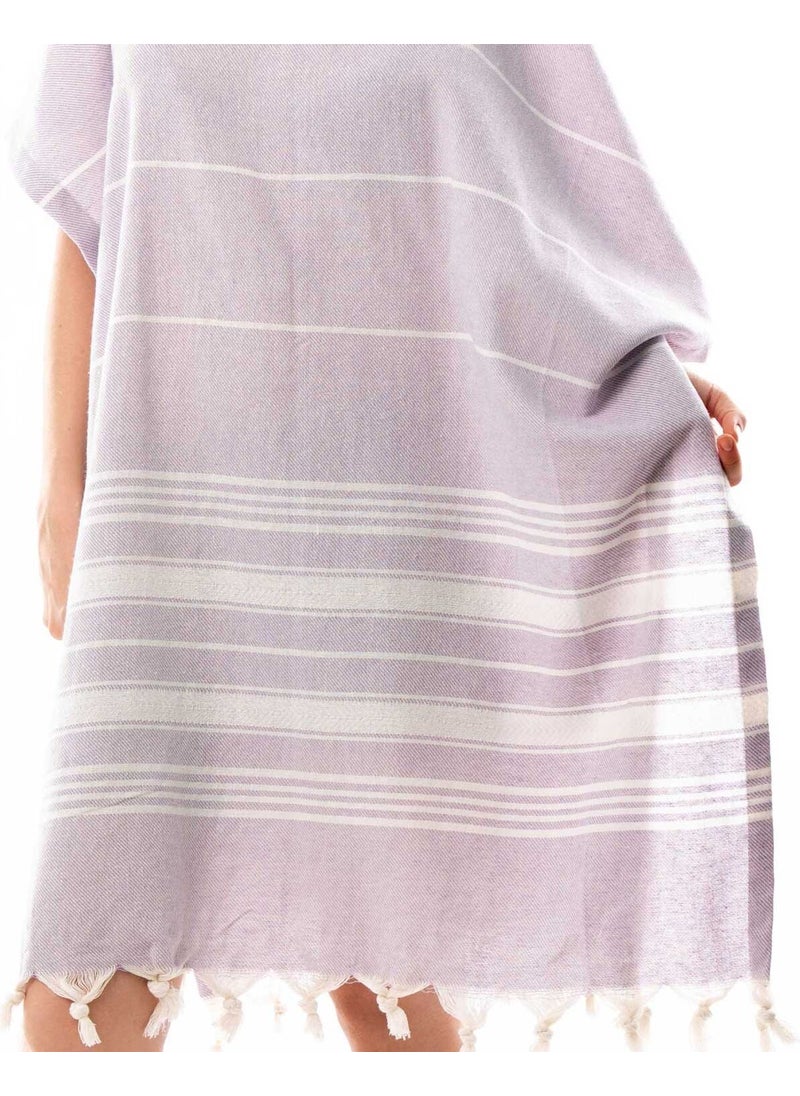 Formeya 100% Cotton Adult Peshtemal Poncho Bathrobe Beach Towel Lilac  - Image 1