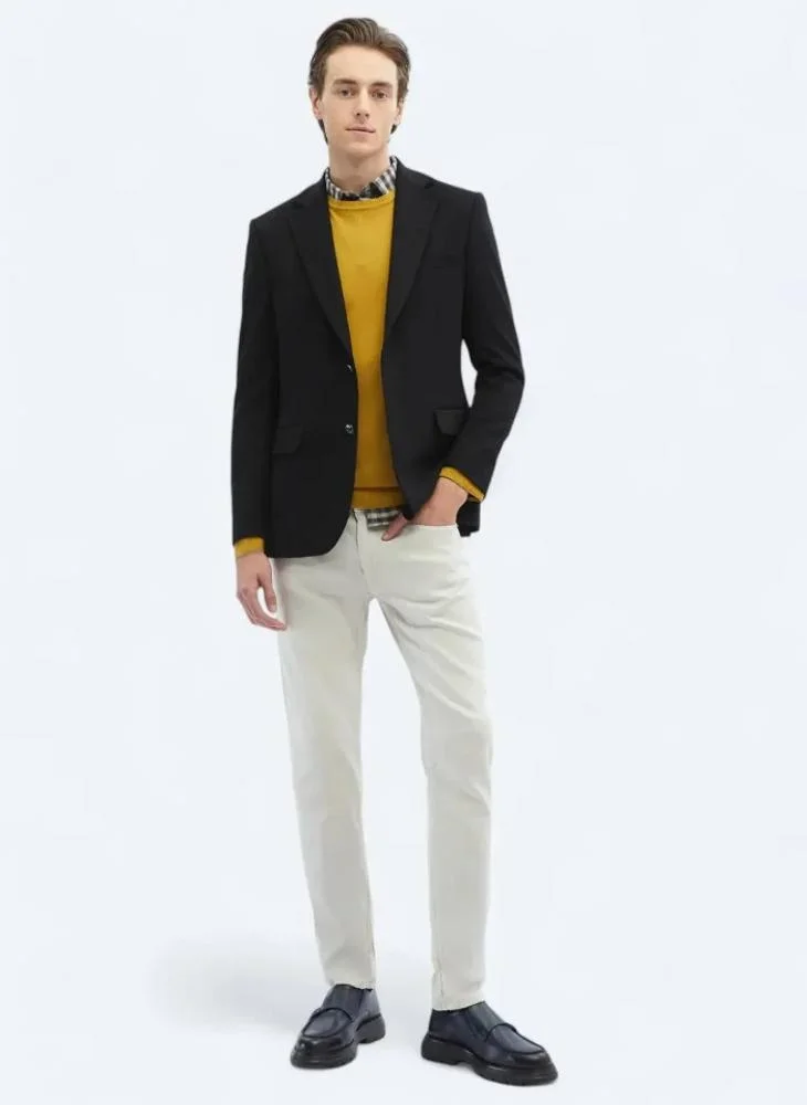 كيب جاكيت أسود سادة بقصة عادية من مزيج الصوف