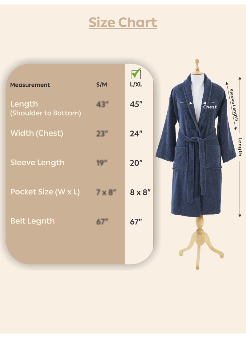 Donetella Unisex 100% Cotton Terry Bathrobe Large & Extra Large Size, 400 GSM, Luxurious & Absorbent, Ankle-Length with Shawl Collar & Pockets  - Image 3