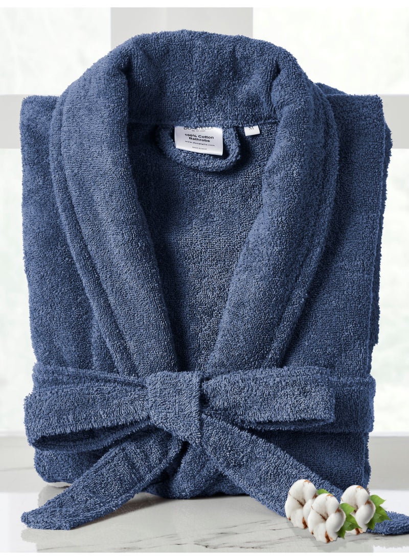 Donetella Unisex 100% Cotton Terry Bathrobe Large & Extra Large Size, 400 GSM, Luxurious & Absorbent, Ankle-Length with Shawl Collar & Pockets  - Image 1