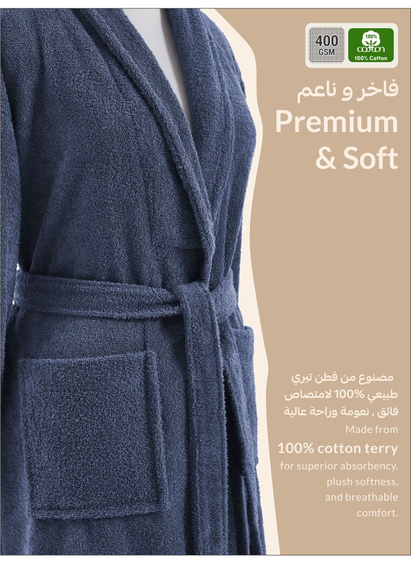 Donetella Unisex 100% Cotton Terry Bathrobe Large & Extra Large Size, 400 GSM, Luxurious & Absorbent, Ankle-Length with Shawl Collar & Pockets  - Image 4