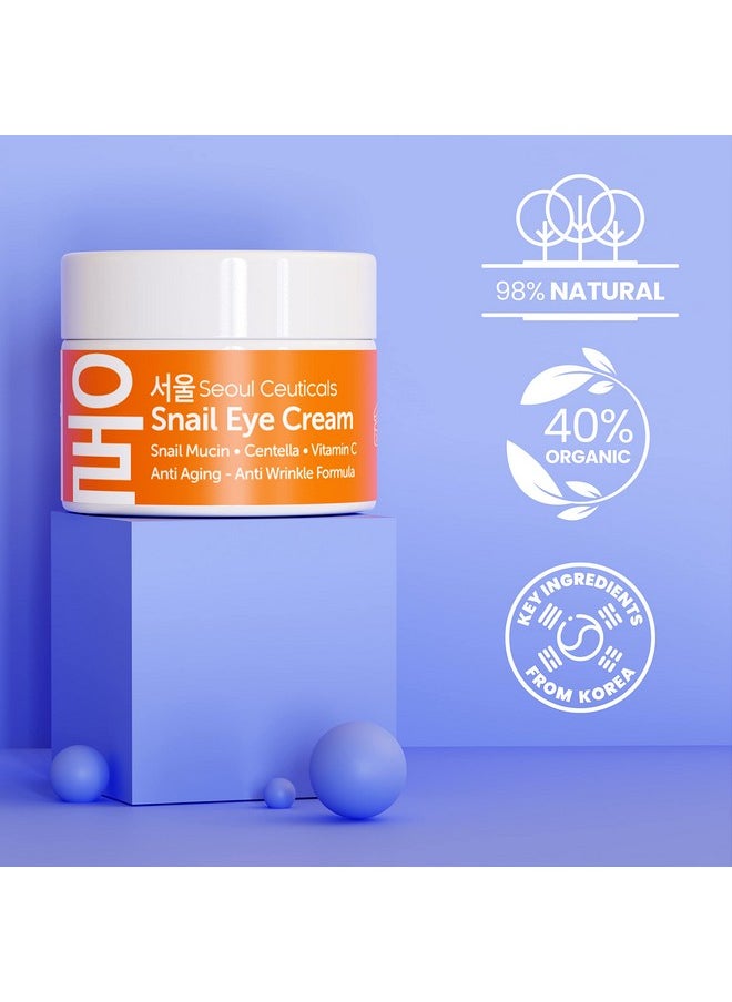 seoulceuticals SeoulCeuticals Korean Snail Mucin Eye Cream - 97.5% Snail Filtrate K Beauty Anti Aging Under Eye Anti Wrinkle Eye Treatment Cream 0.5oz  - Image 3