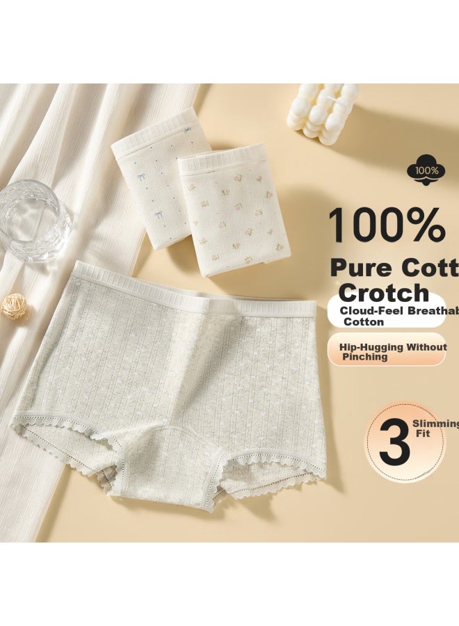 Fentengcare Women's Mid-waist High Elasticity 100% Cotton Extended Crotch Lace Breathable Comfortable Boxer Briefs Yr - Image 2