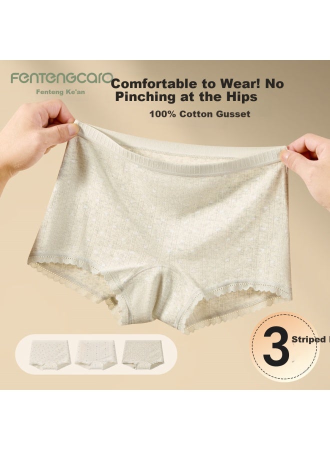 Fentengcare Women's Mid-waist High Elasticity 100% Cotton Extended Crotch Lace Breathable Comfortable Boxer Briefs Yr - Image 1