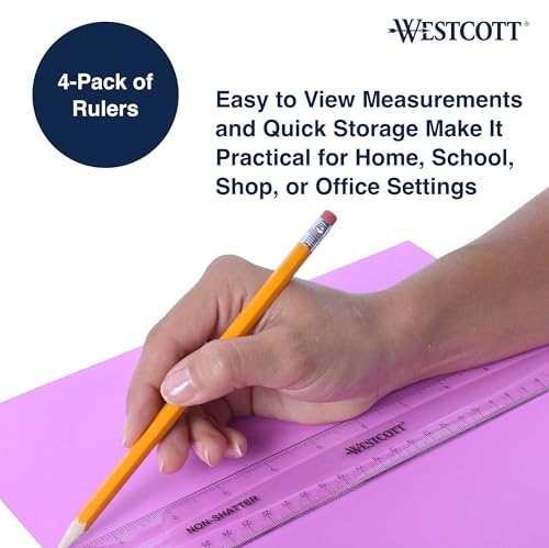 Westcott 12-Inch Flexible Shatterproof Rulers, Flexible Design with Easy-to-Read Markings, for Home, Office, Classroom, Back to School, School Supplies, 4 Pack - Image 3