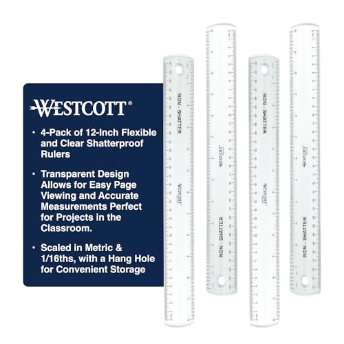 Westcott 12-Inch Flexible Shatterproof Rulers, Flexible Design with Easy-to-Read Markings, for Home, Office, Classroom, Back to School, School Supplies, 4 Pack - Image 2