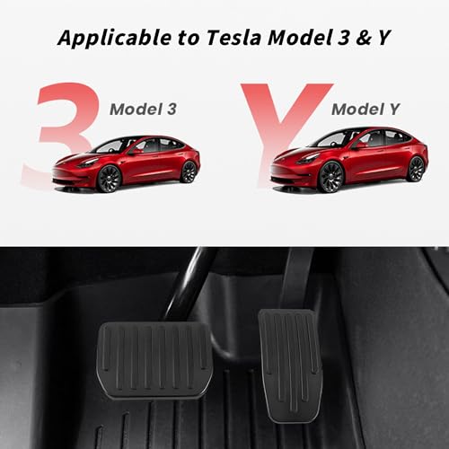 Alieemo 2PCS Aluminum Car Accelerator Pedal Covers, Vehicle Foot Pedal Pads Set, Non Slip Performance Automotive Brake Foot Rest Pedal Extenders Replacement Compatible with Model 3 Model Y (Black) - Image 3