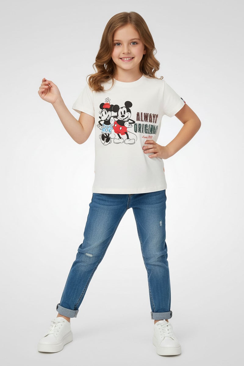 Hamleys X Disney Kids Girl Crew Necck Short Sleeve Graphic Print Top, White - Image 1