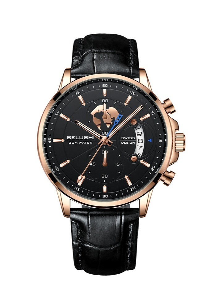 Belushi Men's Fashion Business Three-Eye Chronograph Quartz Watch 