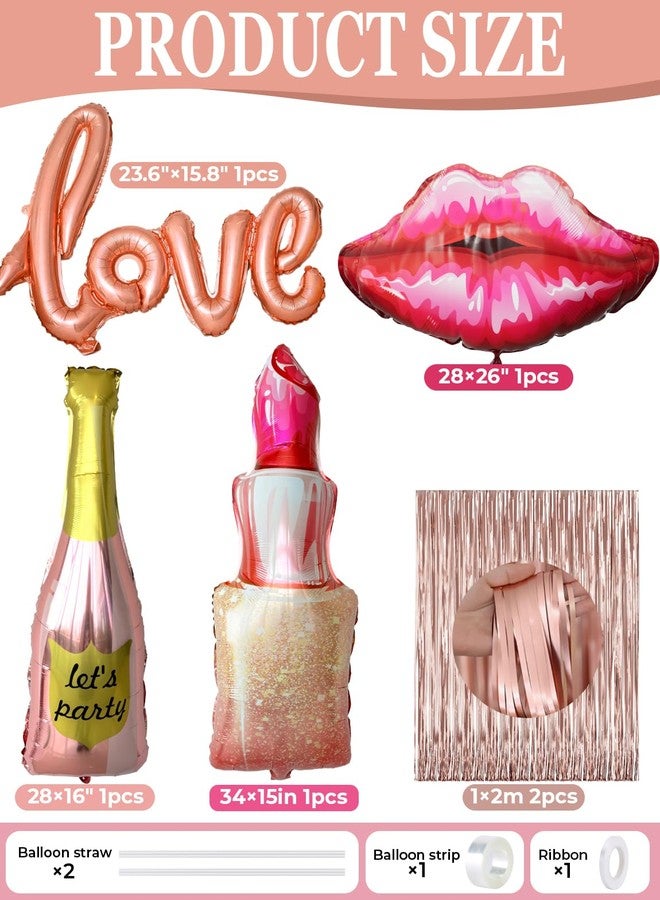 Haolongfa Rose Gold Happy Birthday Decorations for Women and Girls - Rose Gold Balloons, Happy Birthday Banner, Foil Crown Love Balloons with Fringe Curtain for Birthday Party Supplies - Image 3