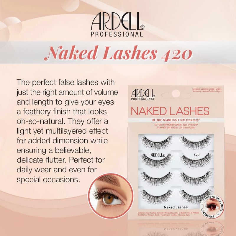 Ardell Naked Strip Lashes 420 - Soft Lightweight Fibers, Natural Look, Comfortable & Easy Application False Eyelashes, 4 Pairs, 2 Pack - Image 3