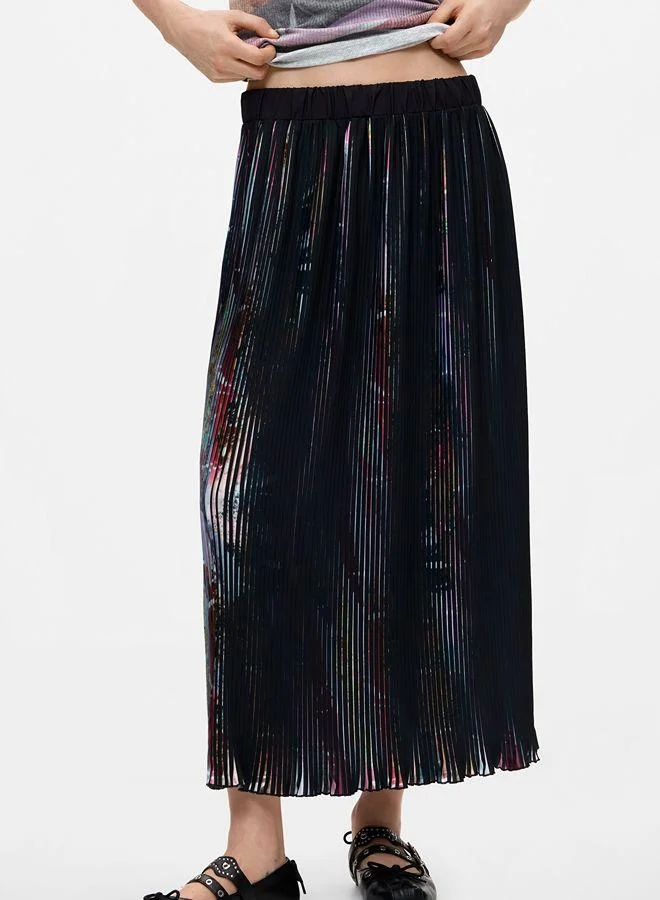 Desigual Black Floral midi pleated skirt for Women | Best Price UAE