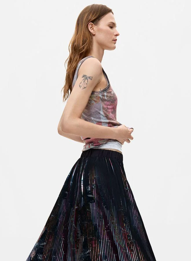 Desigual Black Floral midi pleated skirt for Women | Best Price UAE