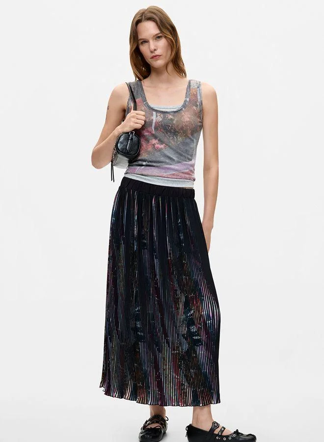 Floral midi pleated skirt