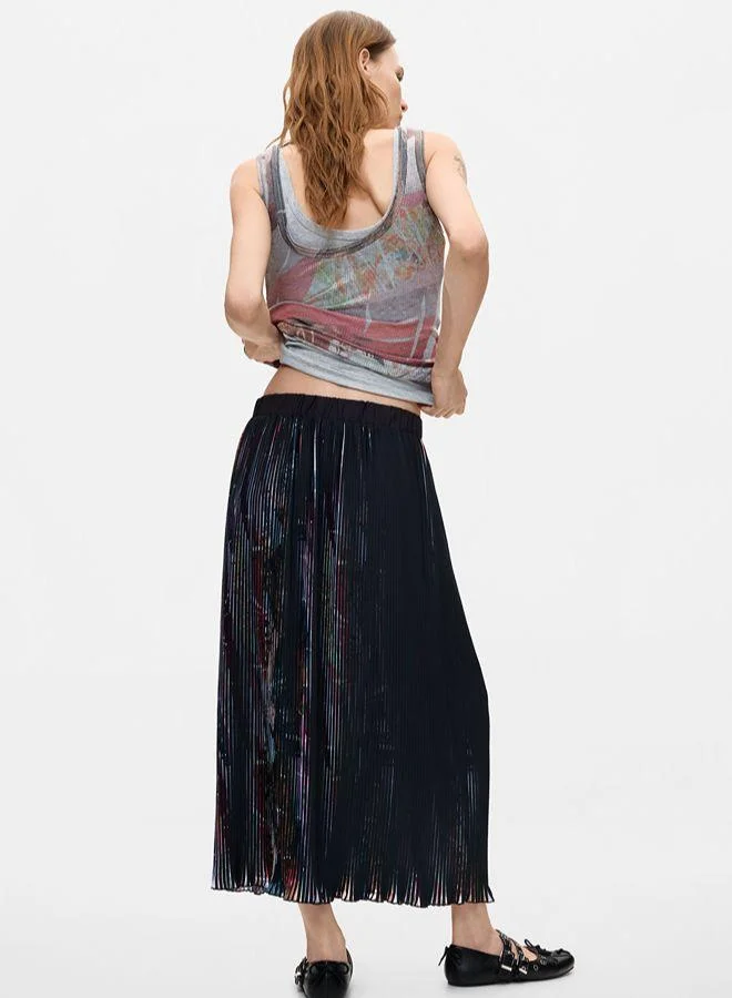 Desigual Black Floral midi pleated skirt for Women | Best Price UAE