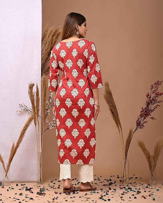 LAVANDIS Cotton Straight Kurta for Womens Pritned Calf Length Girls Kurti Casual Wear Dress - Image 2