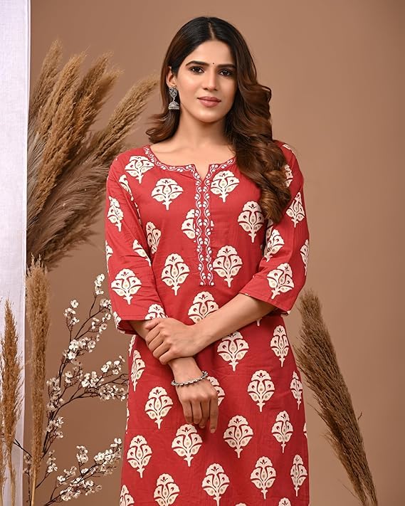 LAVANDIS Cotton Straight Kurta for Womens Pritned Calf Length Girls Kurti Casual Wear Dress - Image 3