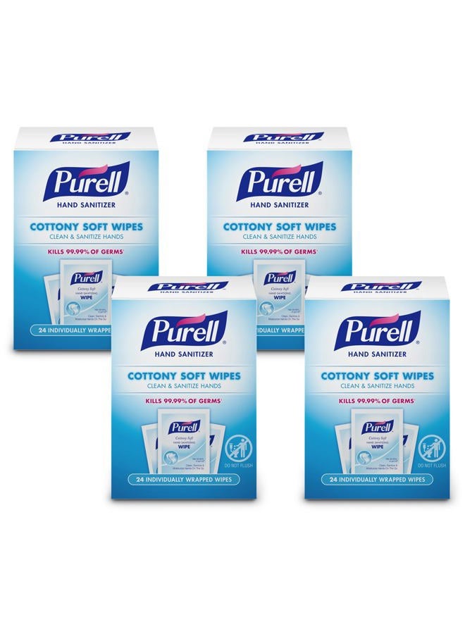 PURELL Cottony Soft Hand Sanitizing Wipes, Clean Scent, 24 Individually Wrapped Wipes (Pack of 4 Boxes) - 9029-04-CMR - Image 1