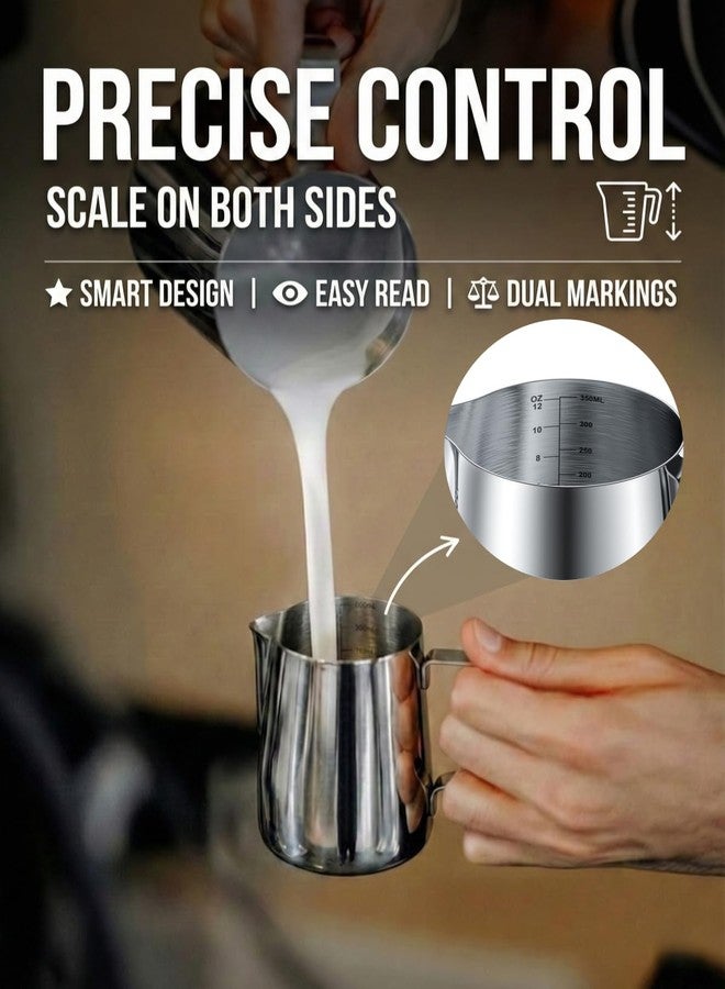 cicike Milk Frothing Pitcher 12oz with Measurements, Stainless Steel Espresso Steaming Pitcher (350ml) & Latte Art Pen - Metal Creamer Cup & Barista Espresso Machine Accessories for Cappuccino, Macchiato - Image 2