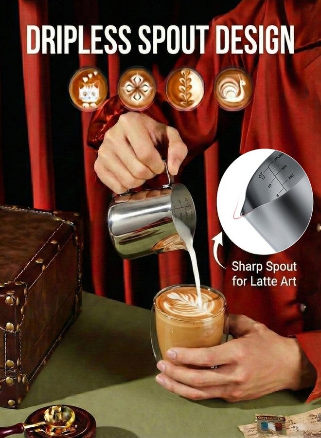 cicike Milk Frothing Pitcher 12oz with Measurements, Stainless Steel Espresso Steaming Pitcher (350ml) & Latte Art Pen - Metal Creamer Cup & Barista Espresso Machine Accessories for Cappuccino, Macchiato - Image 4