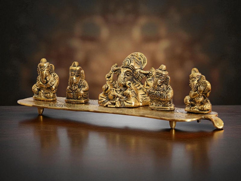 KridayKraft White Metal Gold Plated Ganesha on Leaf with Musical Instrument Metal Statue for Pooja,Home & Office Décor Ganesha Murti Idol,Showpiece Figurines,Religious Idol Decorative Gift Article... - Image 4