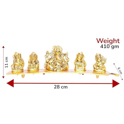 KridayKraft White Metal Gold Plated Ganesha on Leaf with Musical Instrument Metal Statue for Pooja,Home & Office Décor Ganesha Murti Idol,Showpiece Figurines,Religious Idol Decorative Gift Article... - Image 2