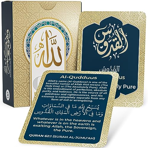 Briston 99 Names of Allah Flashcards – Asma Ul Husna Arabic and English Learning Cards with Quranic Verses, Pronunciation, and Meanings – Islamic Study Aid, Muslim Gift for Ramadan, Eid, Kids & Adults Briston - Image 1