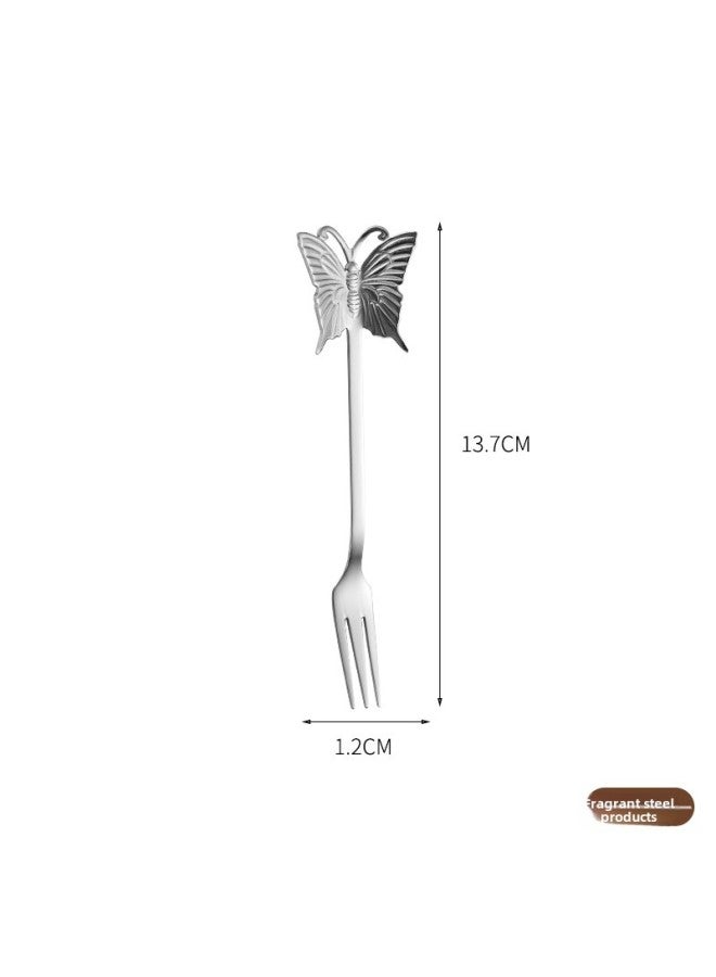 304 Stainless Steel Coffee Mixing Spoon Hand Gift Creative Small Spoon Watermelon Fork Spoon Ice Cream Spoon Gift Spoon-Color:Magic Color-Specifications:Butterfly Fork - Image 1