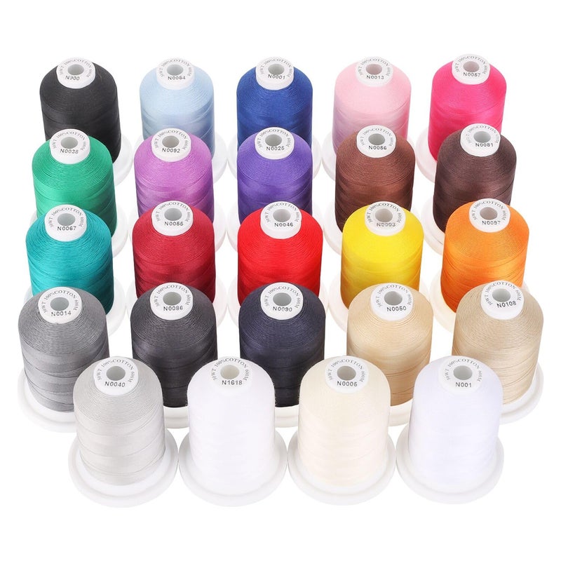 New brothread 24 Basic Colours MultiPurpose 100 Mercerized Cotton Threads 30WT50S3 600M Each Spool for Quilting Sewing and Embroidery