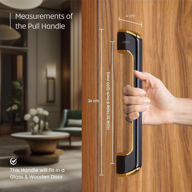 LAPO Door Handles for Main Door Main Door Handle Wooden Glass Door Handle Door HandleLDH 10 InchesPack of 1 BlackGold Finish 3 Years Warranty Zinc Pull Handle - Image 4