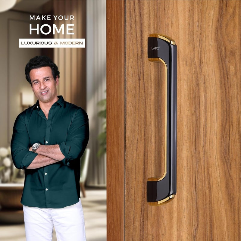 LAPO Door Handles for Main Door Main Door Handle Wooden Glass Door Handle Door HandleLDH 10 InchesPack of 1 BlackGold Finish 3 Years Warranty Zinc Pull Handle - Image 2