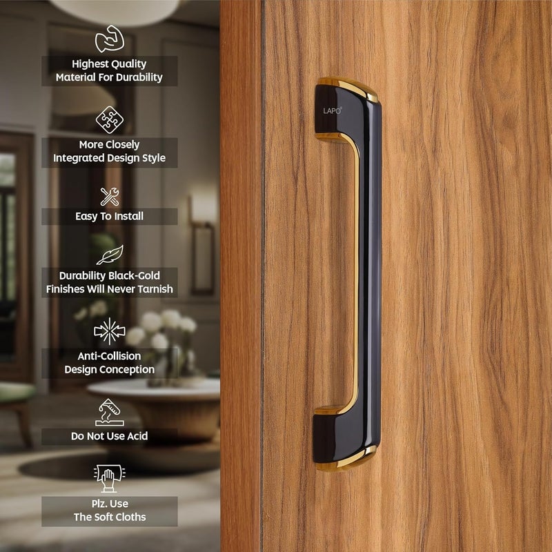 LAPO Door Handles for Main Door Main Door Handle Wooden Glass Door Handle Door HandleLDH 10 InchesPack of 1 BlackGold Finish 3 Years Warranty Zinc Pull Handle - Image 3