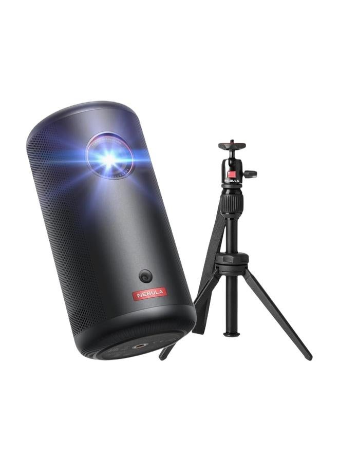 Capsule3 Mini Projector, Smart Projector, 1080p, WiFi, 200 ANSI Lumens, Portable Projector, With GTV, Netflix Pre-installed, Dolby Digital, 120 Inch Picture, Built-in Battery, 2.5 Hours D2425 Black & Nebula Capsule Adjustable Wireless Tripod Stand Bundle