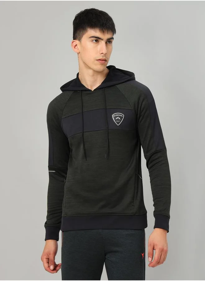 تكنوسبورت Contrast Panel Melange Fleece Jacket with Hood