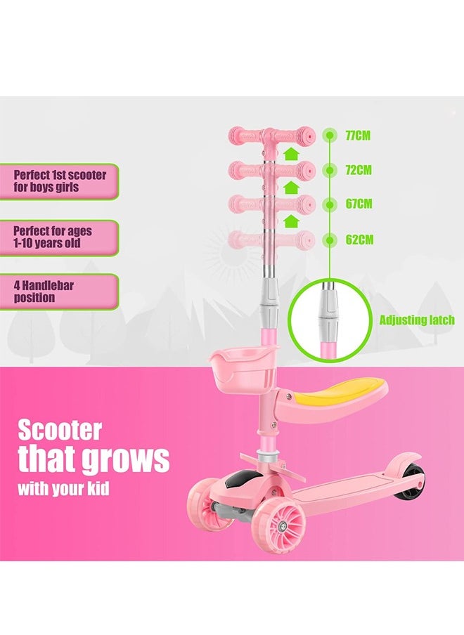 Beauenty 2 in 1 Scooters For Kids Toddler Scooter For Ages 2-12 Music&Light Display Kids Scooter Kick Scooter With Foldable Seat 3 Wheel Scooter And Adjustble Height  - Image 2