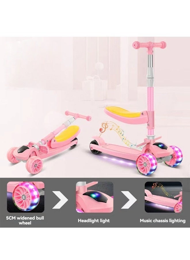Beauenty 2 in 1 Scooters For Kids Toddler Scooter For Ages 2-12 Music&Light Display Kids Scooter Kick Scooter With Foldable Seat 3 Wheel Scooter And Adjustble Height - Image 1