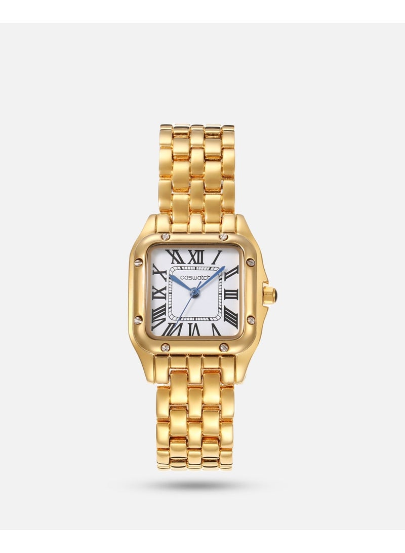 Women's square watch in gold with a white dial - Image 2