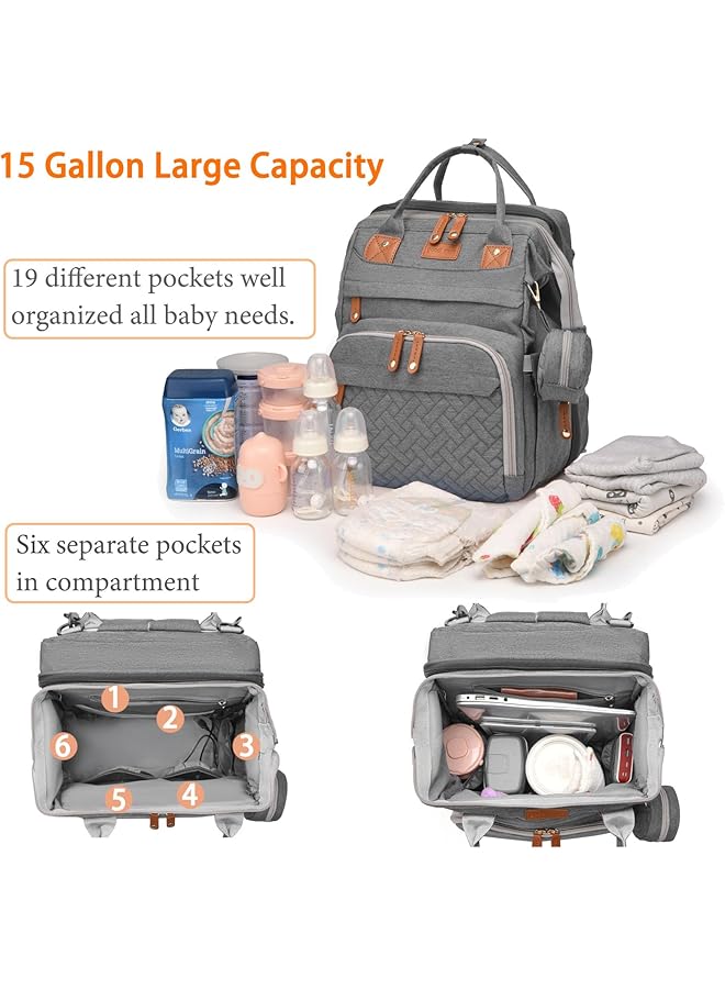 NALACAL Waterproof Baby Diaper Bag Backpack With Changing Station Large Capacity Travel Bag For Moms & Dads With Usb Charging Port Stylish Baby Shower Gift For New Parents Multi Function (Grey) - Image 3