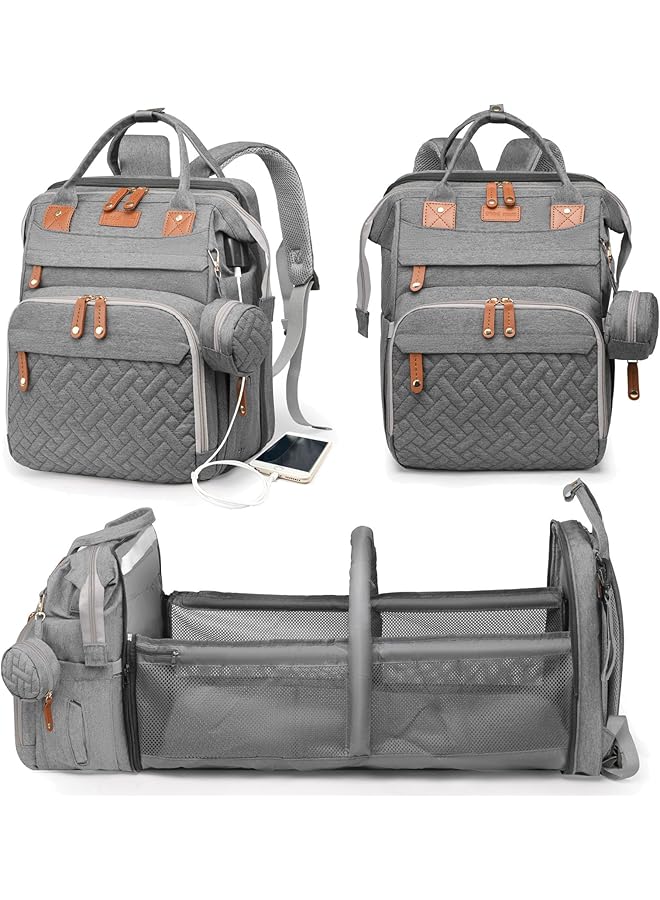 NALACAL Waterproof Baby Diaper Bag Backpack With Changing Station Large Capacity Travel Bag For Moms & Dads With Usb Charging Port Stylish Baby Shower Gift For New Parents Multi Function (Grey) - Image 1