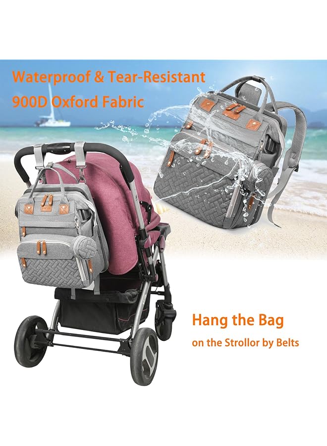 NALACAL Waterproof Baby Diaper Bag Backpack With Changing Station Large Capacity Travel Bag For Moms & Dads With Usb Charging Port Stylish Baby Shower Gift For New Parents Multi Function (Grey) - Image 4