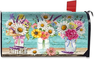Harooni Harooni Spring Floral Mailbox Cover, Floral Jars Rustic Magnetic Mailbox Cover Letter Post Box Cover Wrap Decoration  - Image 1