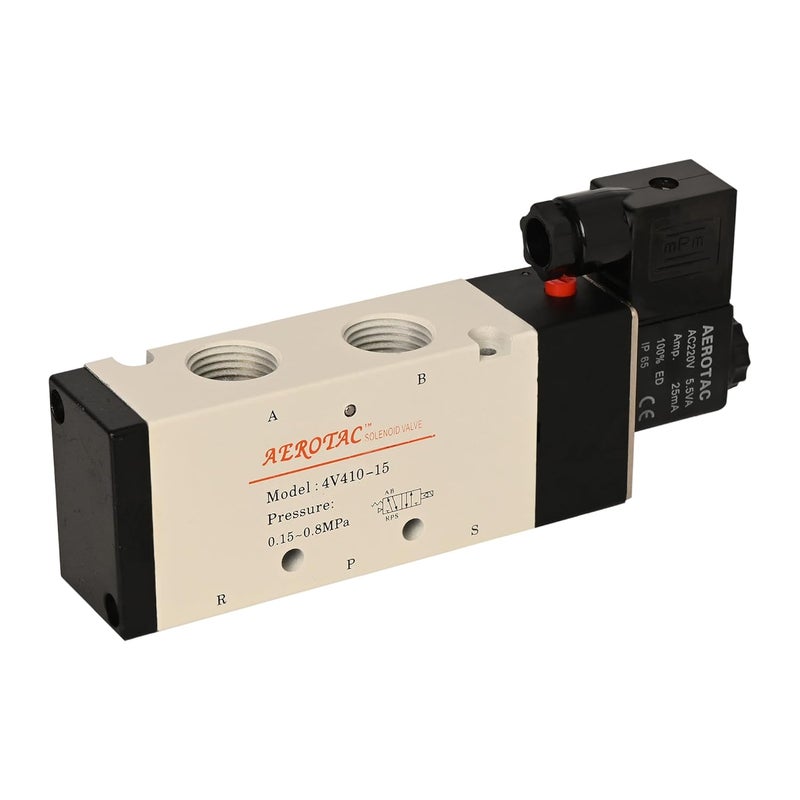 Hyco صمام هوائي كهربائي للتحكم بالهواء نوع عمل داخلي تحكم كهربائي فردي (1/2" 5/2 WAY (4V 410-15)) - Image 1