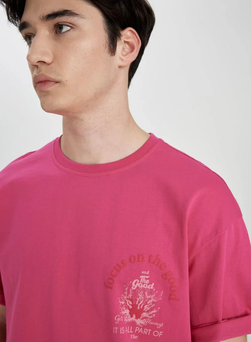DeFacto Comfort Fit Crew Neck Printed T-Shirt
