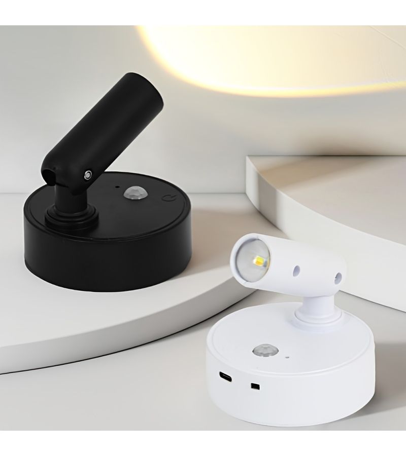 Modern LED Rechargeable Wall Light With Dimmable Ambient Lighting Black Spotlight Three Colors Adjustable Rotatable Magnetic Installation For Living Room Bedroom Dressing Table Hallway Staircase - Image 1