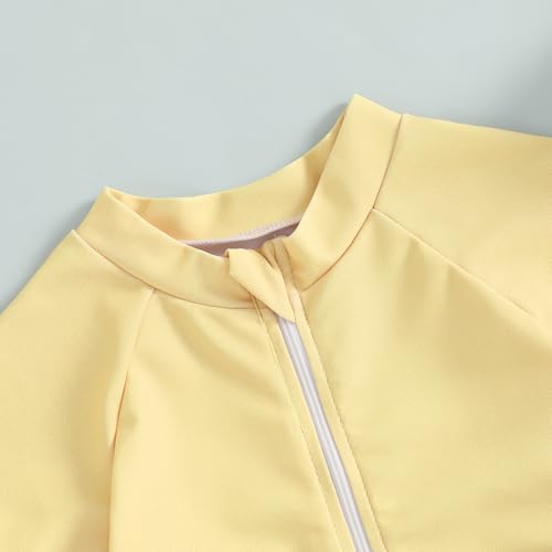 DuAnyozu Baby Boys Swimsuit Long Sleeve Rash Guard Swimwear Baby Boy Swim Trunk with Hat Set 3-Piece Toddler Bathing Suit (Yellow, 6-12 Months) - Image 5